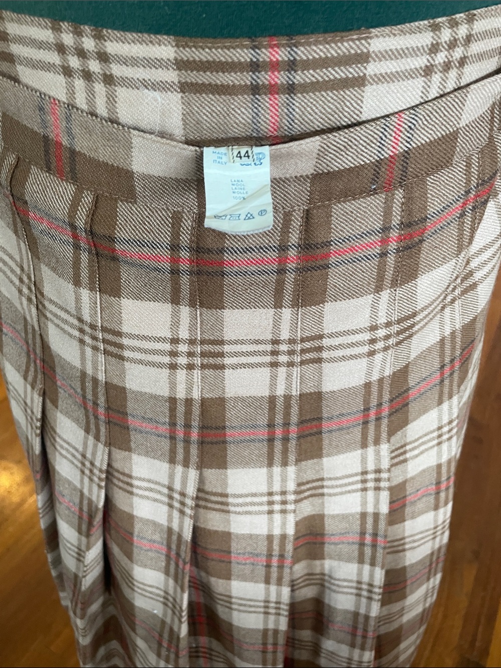 Classic Plaid A-Line Skirt in Brown and Cream with Pink Accent